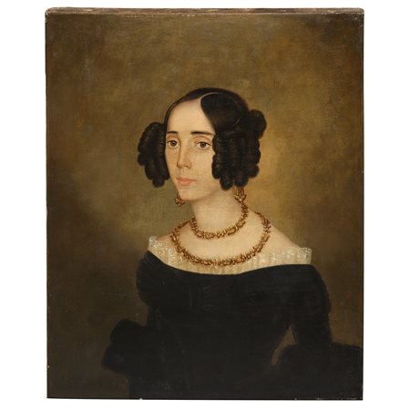 Ritratto di nobildonna con collane e orecchini, 19°  secolo