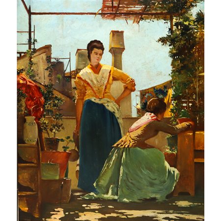 Giacomo  Favretto (Venezia 1849 - 1887)  - Donne sul terrazzo