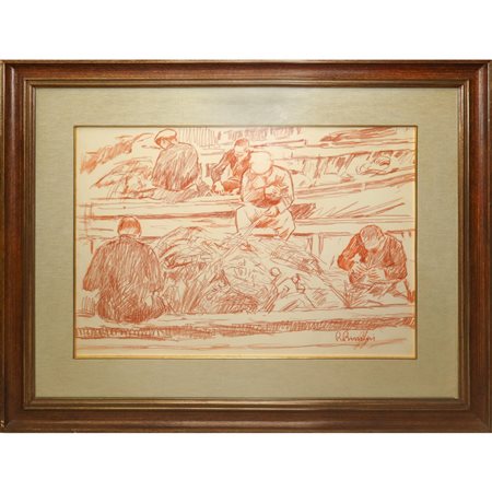 Roberto Rimini (Palermo 1888 - 1971)  - Pescatori che rammendano le reti