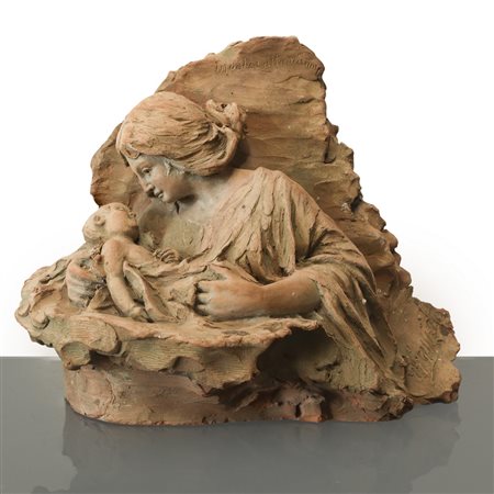 Maternità "In dolce atto di amore", scultura in terracotta, '96