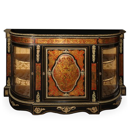 Etagere boulle con sportello centrale e vetrine laterali, 19°  secolo