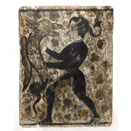 Placca Socarrat Valenziano  in argilla cotta raffigurante Uomo con grifone