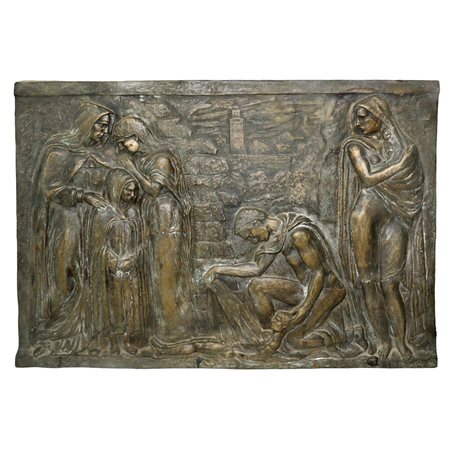 Pannello in bronzo raffigurante scena funebre
