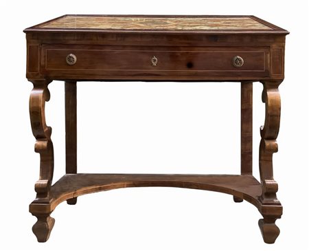 Console in legno di noce e marmo lumachino al piano, Around 1830