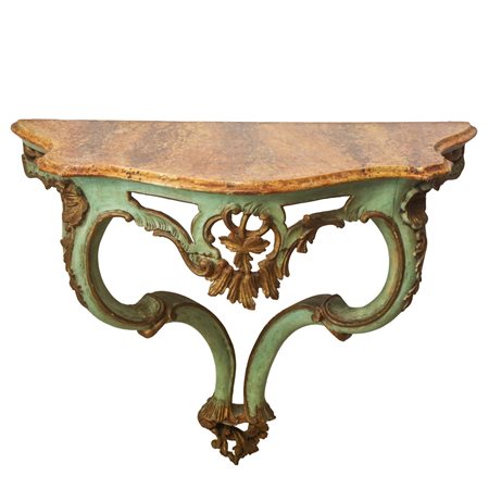 Consolle da muro laccata verde e dorata, 18°  secolo