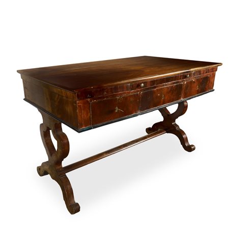 Scrittoio piedi a lira con cassetto e tiretto, 19°  secolo