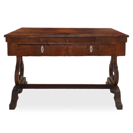 Scrittoio in legno di noce piedi a lira tiretto sottopiano due cassetti, Sicily 19°  secolo