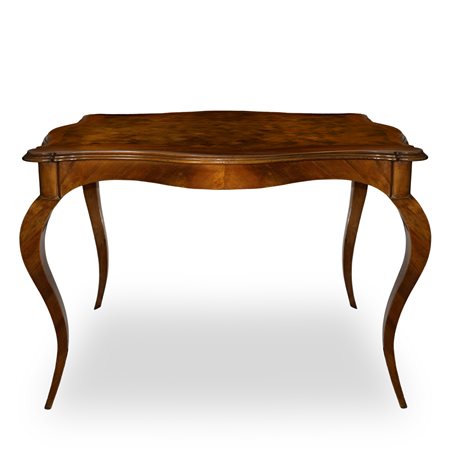 Tavolino basso Luigi Filippo rettangolare con piano a damiere, 19°  secolo