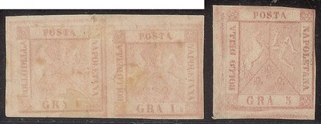 Antichi Stati Italiani - Napoli - 1858 - Lotto formato da una coppia orizzontale 1 gr. rosa chiaro