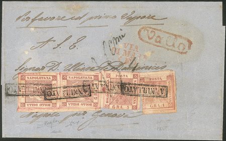 Antichi Stati Italiani - Napoli - Lettera del 5 marzo 1858 da Vallo per Genova con 1 gr. rosa chiaro