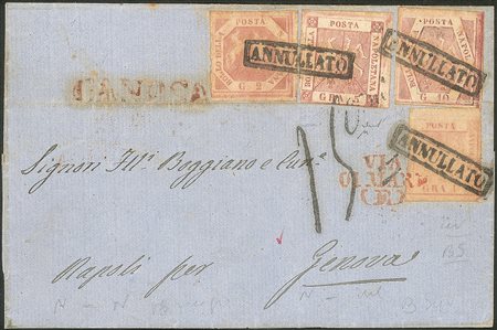 Antichi Stati Italiani - Napoli - Lettera da CANOSA con bollo lineare rosso datata 8 maggio 1858