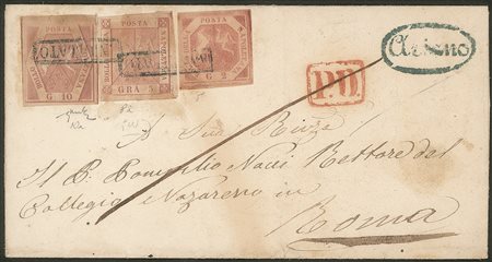 Antichi Stati Italiani - Napoli - Busta affrancata con 2+5+10 grana (5+8+10a)