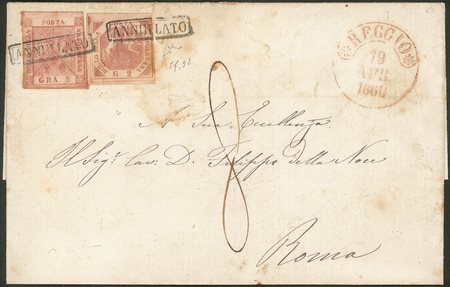 Antichi Stati Italiani - Napoli - Lettera affrancata con 2 grana carminio I tavola + 5 grana carminio scuro II tavola (5e + 9b)