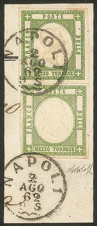 Antichi Stati Italiani - Province Napoletane - 1861 - 1/2 tornese verde + 1/2 tornese verde giallo (17 + 17c)