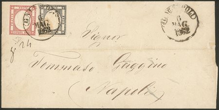 Antichi Stati Italiani - Province Napoletane - Lettera con affrancatura bicolore composta da 1 grano nero + 5 grana rosa (19 + 21e cat.1800)