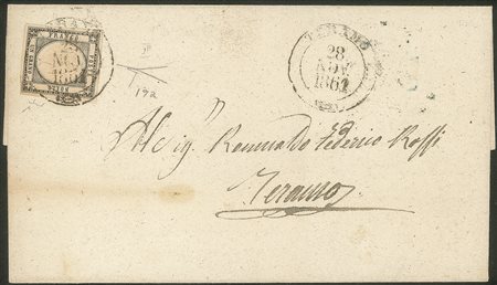 Antichi Stati Italiani - Province Napoletane - Lettera affrancata con 1 grano grigio nero (19a)