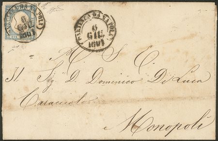 Antichi Stati Italiani - Province Napoletane - Lettera affrancata con 2 grana azzurro chiaro