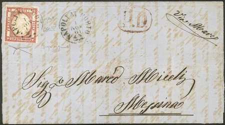 Antichi Stati Italiani - Province Napoletane - Lettera affrancata con 5 grana vermiglio (21a)