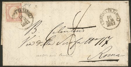 Antichi Stati Italiani - Province Napoletane - Lettera affrancata con 5 grana rosa lilla (21b cat.1650)