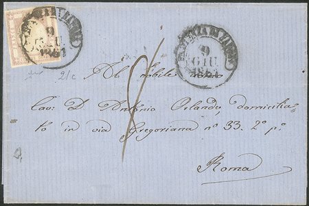 Antichi Stati Italiani - Province Napoletane - Lettera affrancata con 5 grana lilla (21c cat.2250)