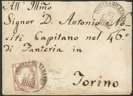 Antichi Stati Italiani - Province Napoletane - Busta affrancata con 5 grana lilla scuro (21d)