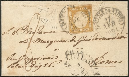 Antichi Stati Italiani - Province Napoletane - Falso dell'epoca - Falso per posta del 10 grana I tipo effige tipo A colore giallo ocra ben marginato (F5 cat.19500)