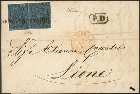 Antichi Stati Italiani - Parma - Lettera affrancata con coppia orizzontale del 40 cent azzurro (5)