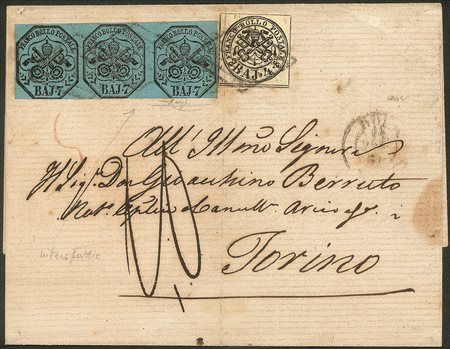 Antichi Stati Italiani - Stato pontificio - Lettera cinque porti da Roma a Torino