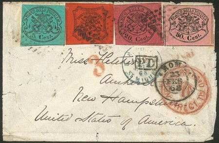 Antichi Stati Italiani - Stato pontificio - Bustina con affrancatura quadricolore