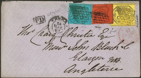 Antichi Stati Italiani - Stato pontificio - Affrancature tricolore per la Scozia su bustina da Roma 24 MAR.69