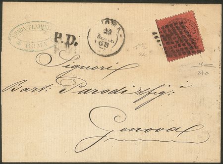 Antichi Stati Italiani - Stato pontificio - Lettera per Genova affrancata con 20 cent rosso bruno (27c cat.3000)