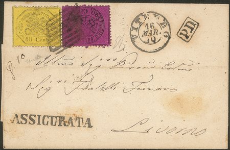 Antichi Stati Italiani - Stato pontificio - Lettera assicurata da Viterbo 16 MAR.70