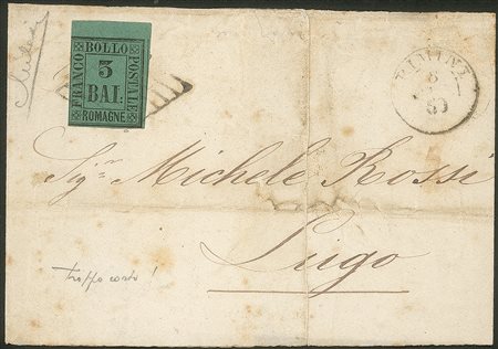 Antichi Stati Italiani - Romagne - Sopracoperta di lettera affrancata con 3 bai verde (4)