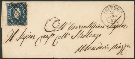 Antichi Stati Italiani - Sardegna - Letterina affrancata con 20 cent azzurro (2)