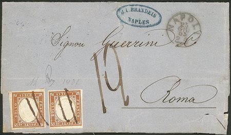 Antichi Stati Italiani - Sardegna - Due esemplari del 10 cent bistro arancio (14Df)