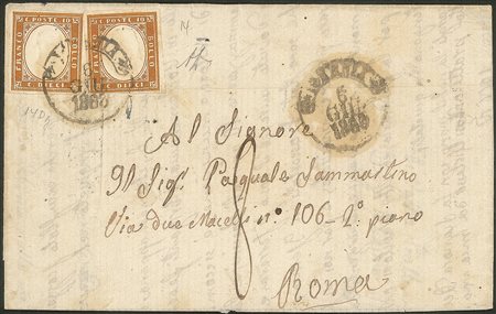 Antichi Stati Italiani - Sardegna - Due esemplari del 10 cent arancio brunastro (14Dg)