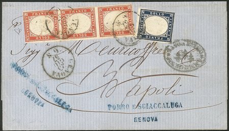 Antichi Stati Italiani - Sardegna - Lettera via di mare affrancata con 20 cent azzurro oltremare scuro