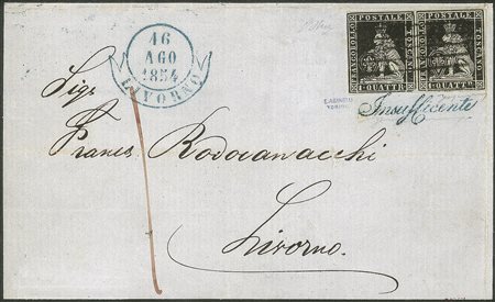 Antichi Stati Italiani - Toscana - Lettera affrancata con coppia del 1 quattrino nero (1 cat.16500)