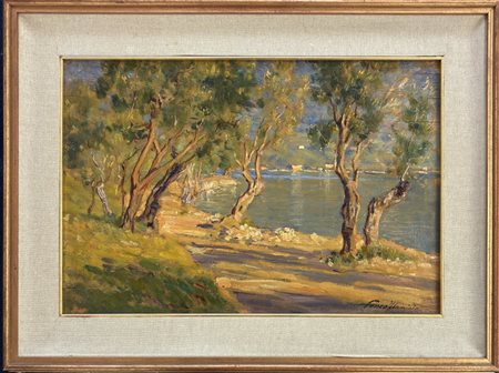 Flaminio Penco Borgoforte (MN) 1892 - 1987 Iseo (BS)  Uliveti a monte isola, lago d'iseo