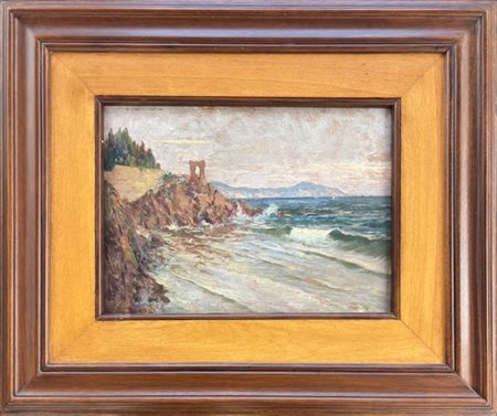 Anonimo del XIX/XX secolo Italia del nord XIX/XX secolo Monte di Portofino e torre di Gropallo