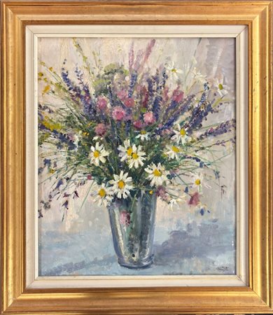 Carlo Musso Torino 1907 – 1968 Vaso di fiori Olio su tela cm 50x60 firmato in basso a dx