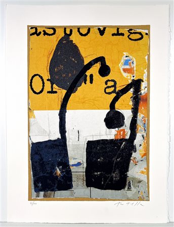 MIMMO ROTELLA, 60 X 80 cm, ”Mirò in nero" Tecnica: Serigrafia polimaterica su...