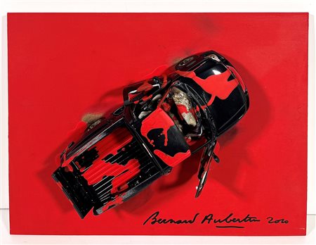 BERNARD AUBERTIN, 30 X 40 cm, ”Voiture Brùlée" Acrilico e macchina bruciata...