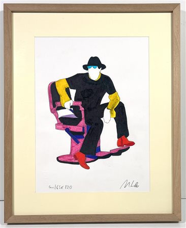 MARCO LODOLA, 24 X 33 cm, Pennarelli su cartoncino, autentica dell'artista su...