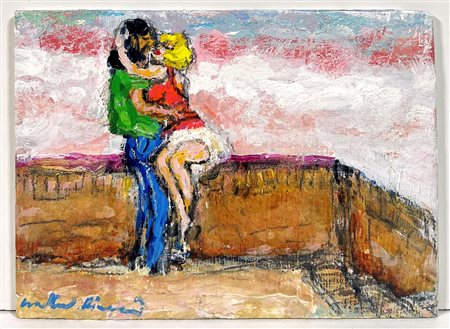 WALTER PIACESI, 13 X 18 cm, ”Gli Innamorati", olio su tavola anno 2014,...