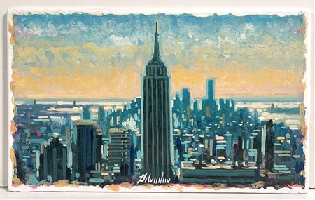 MAURIZIO DELVECCHIO, 15 X 25 cm, ”NYC” olio su tavola anno 2018 Autentica...