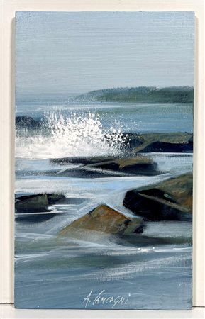 AGOSTINO CANCOGNI, 25 X 15 cm, ”Scogli” olio su tavola anno 2018
