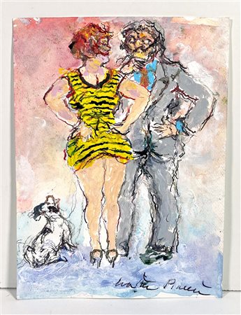 WALTER PIACESI, 24 X 18 cm, ”Incontro”, china e acquarello su carta, anno...