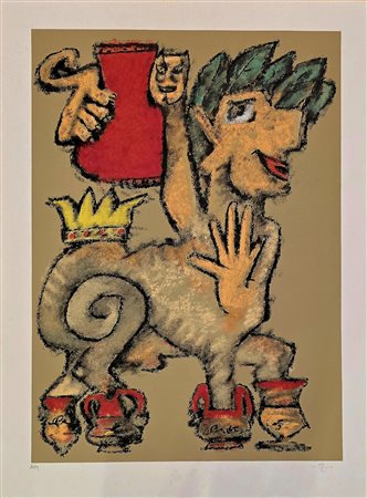 SEBASTIAN MATTA, 83,5 X 62 cm, Litografia, Titolo “ Re- Regina”, Firma in...