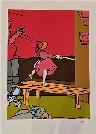 VALERIO ADAMI, 100 X 70 cm, Serigrafia a colori, Firma in basso a destra...